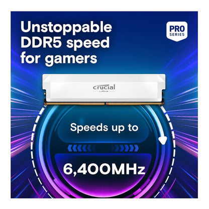 Crucial Pro 64GB (2x32GB) DDR5-6000 Desktop Memory Kit CL40 Dual Channel - White | CP2K32G60C40U5W
