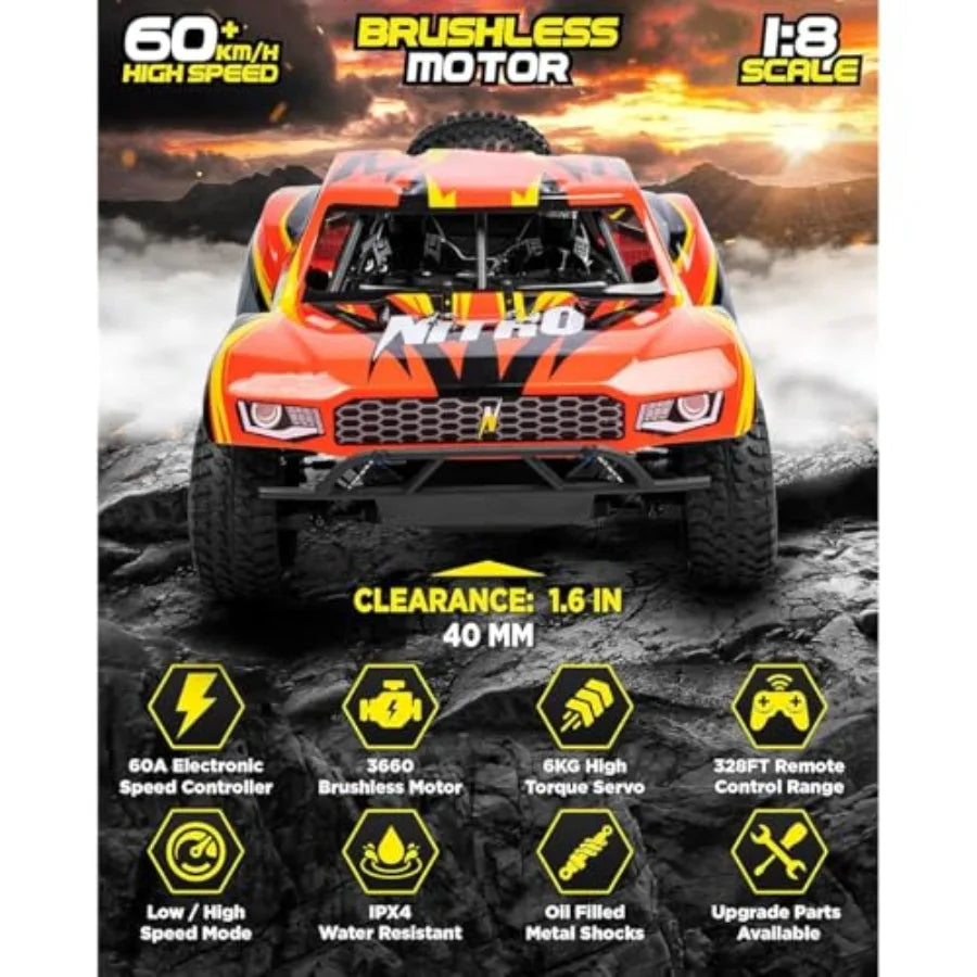 1/8 Scale Brushless RC Short Course Truck | 40MPH 4WD Waterproof Electric RTR