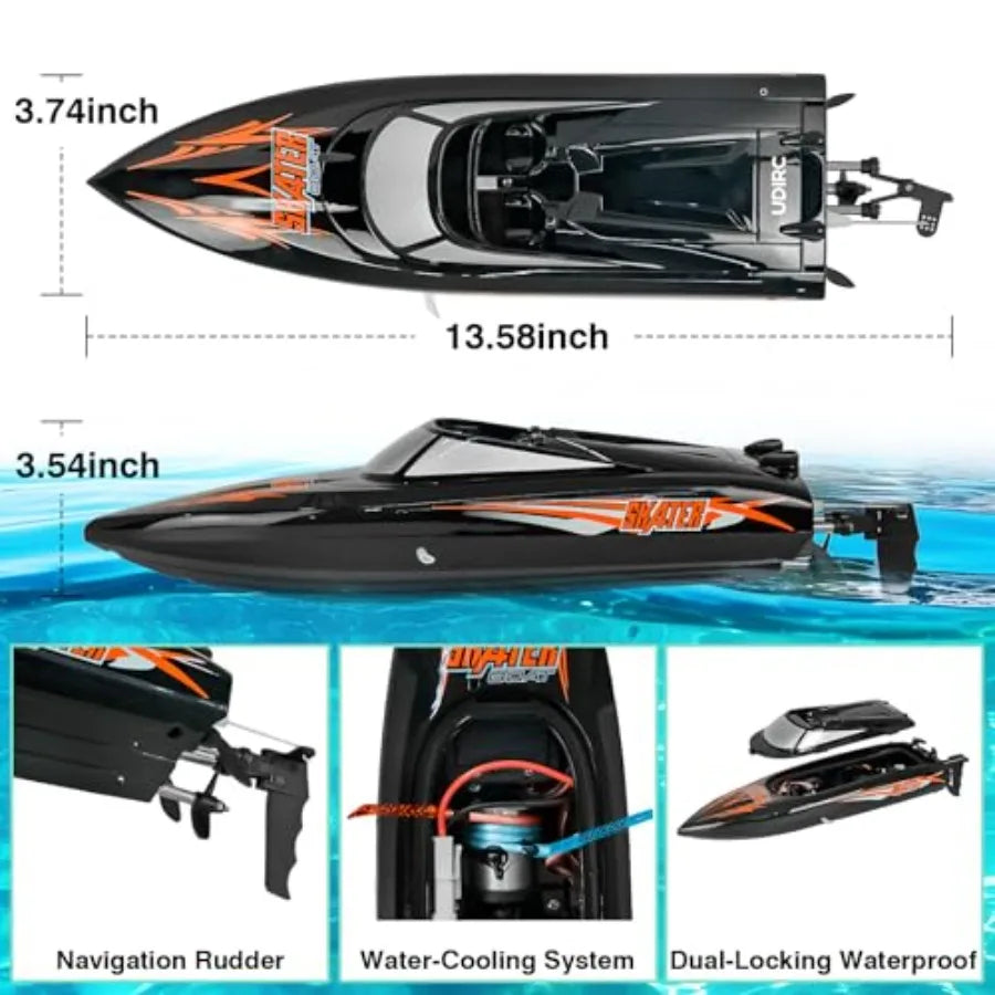 Self-Righting RC Racing Boat | Skater-Style 25km/h Pool & Lake Speedboat with 2 Batteries RTR