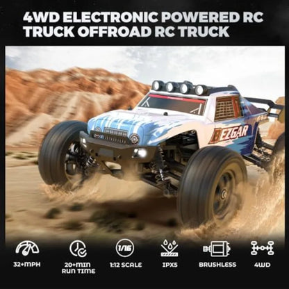 1/12 Scale Brushless 4X4 Waterproof RC Truck | 52km/h All-Terrain High Speed RTR