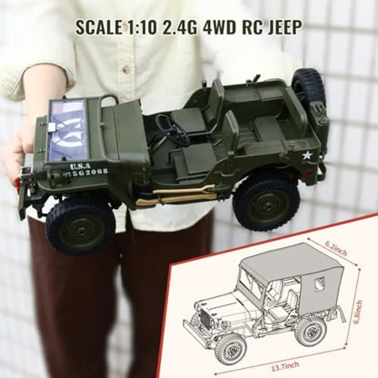 1/10 Scale Willys Army Rock Crawler | 4X4 RTR with Winch 40-Min Runtime All-Terrain RC Truck