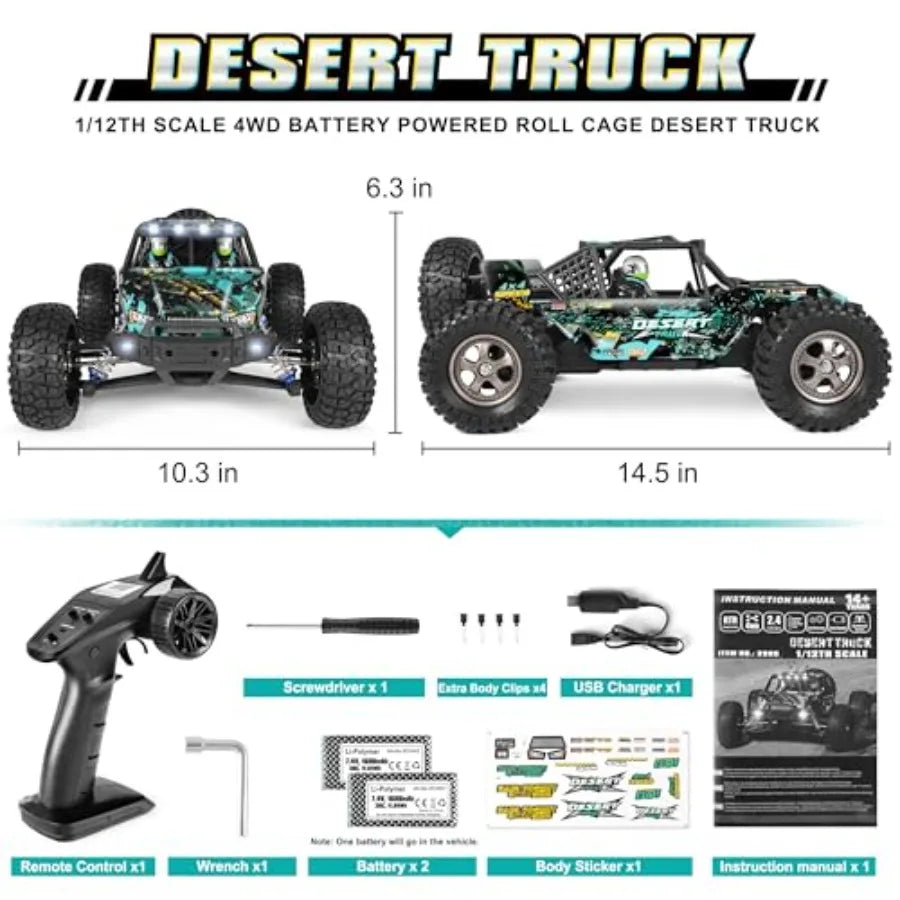 1/10 Scale RC Dune Buggy | 42km/h High-Speed Off-Road with 550 Motor Upgrade Black/Red RTR