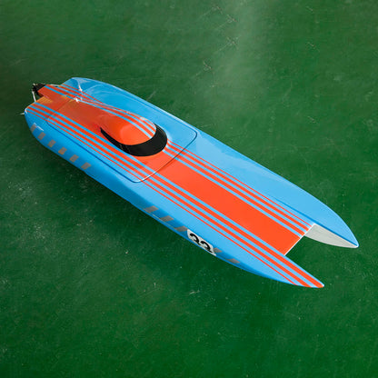 DTRC E33 Carbon Fiber RC Racing Boat | Kevlar Hull Brushless 120A ESC Cooling System RTR White/Blue