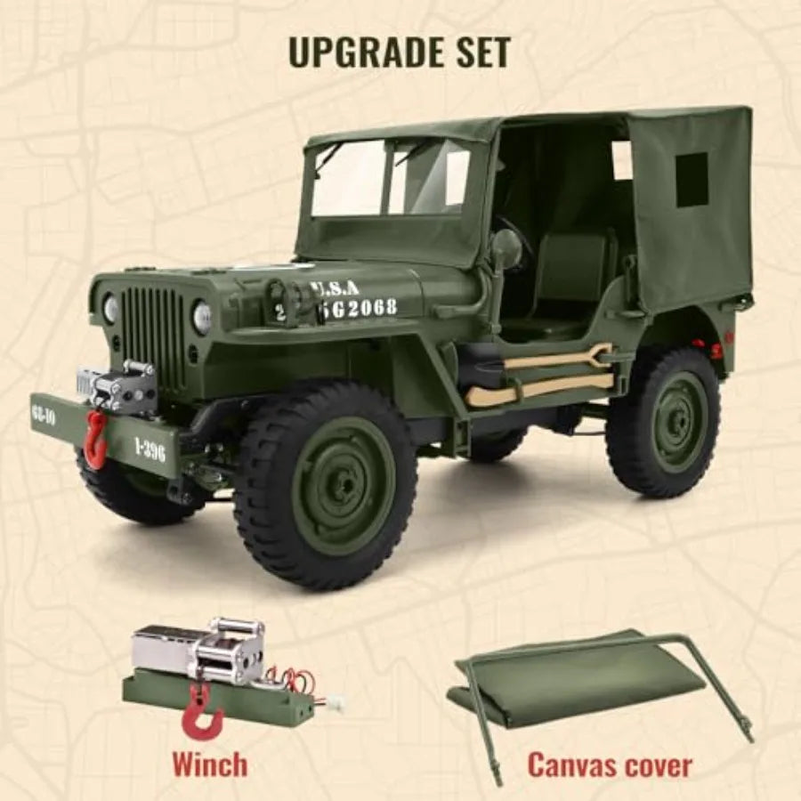 1/10 Scale Willys Army Rock Crawler | 4X4 RTR with Winch 40-Min Runtime All-Terrain RC Truck