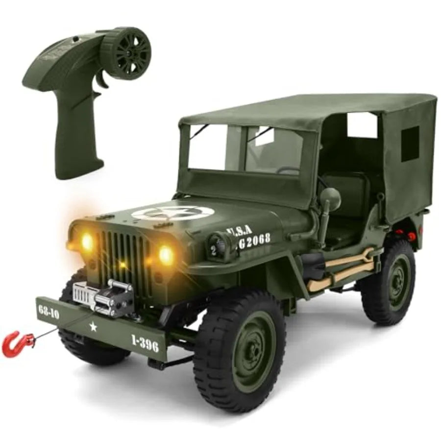 1/10 Scale Willys Army Rock Crawler | 4X4 RTR with Winch 40-Min Runtime All-Terrain RC Truck