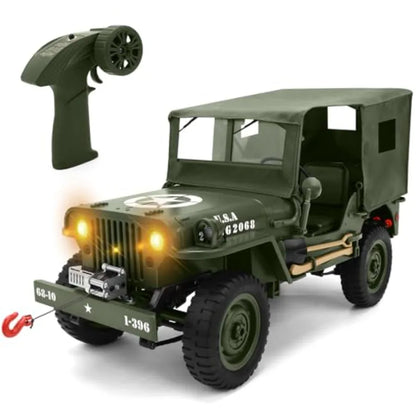 1/10 Scale Willys Army Rock Crawler | 4X4 RTR with Winch 40-Min Runtime All-Terrain RC Truck