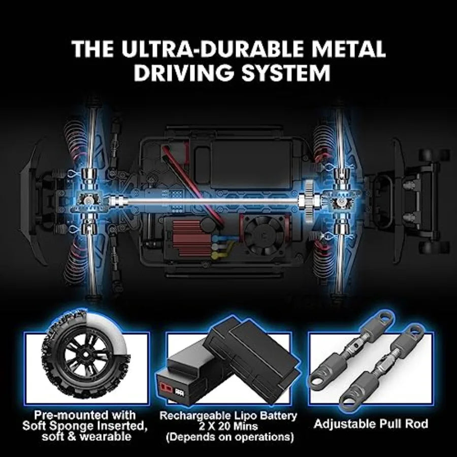 1/16 Scale Brushless 4X4 RC Car | H16BM 42mph High-Speed Off-Road RTR with 2 LiPo Batteries Black/Red