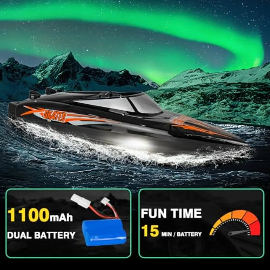 Self-Righting RC Racing Boat | Skater-Style 25km/h Pool & Lake Speedboat with 2 Batteries RTR