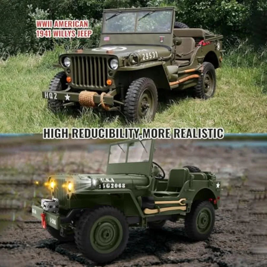 1/10 Scale Willys Army Rock Crawler | 4X4 RTR with Winch 40-Min Runtime All-Terrain RC Truck