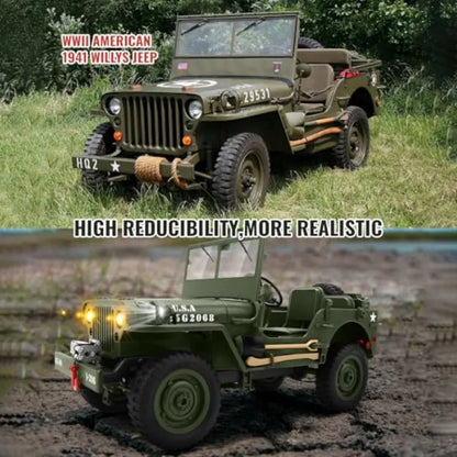 1/10 Scale Willys Army Rock Crawler | 4X4 RTR with Winch 40-Min Runtime All-Terrain RC Truck