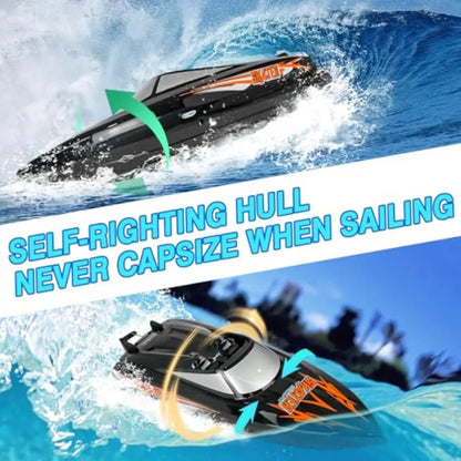 Self-Righting RC Racing Boat | Skater-Style 25km/h Pool & Lake Speedboat with 2 Batteries RTR